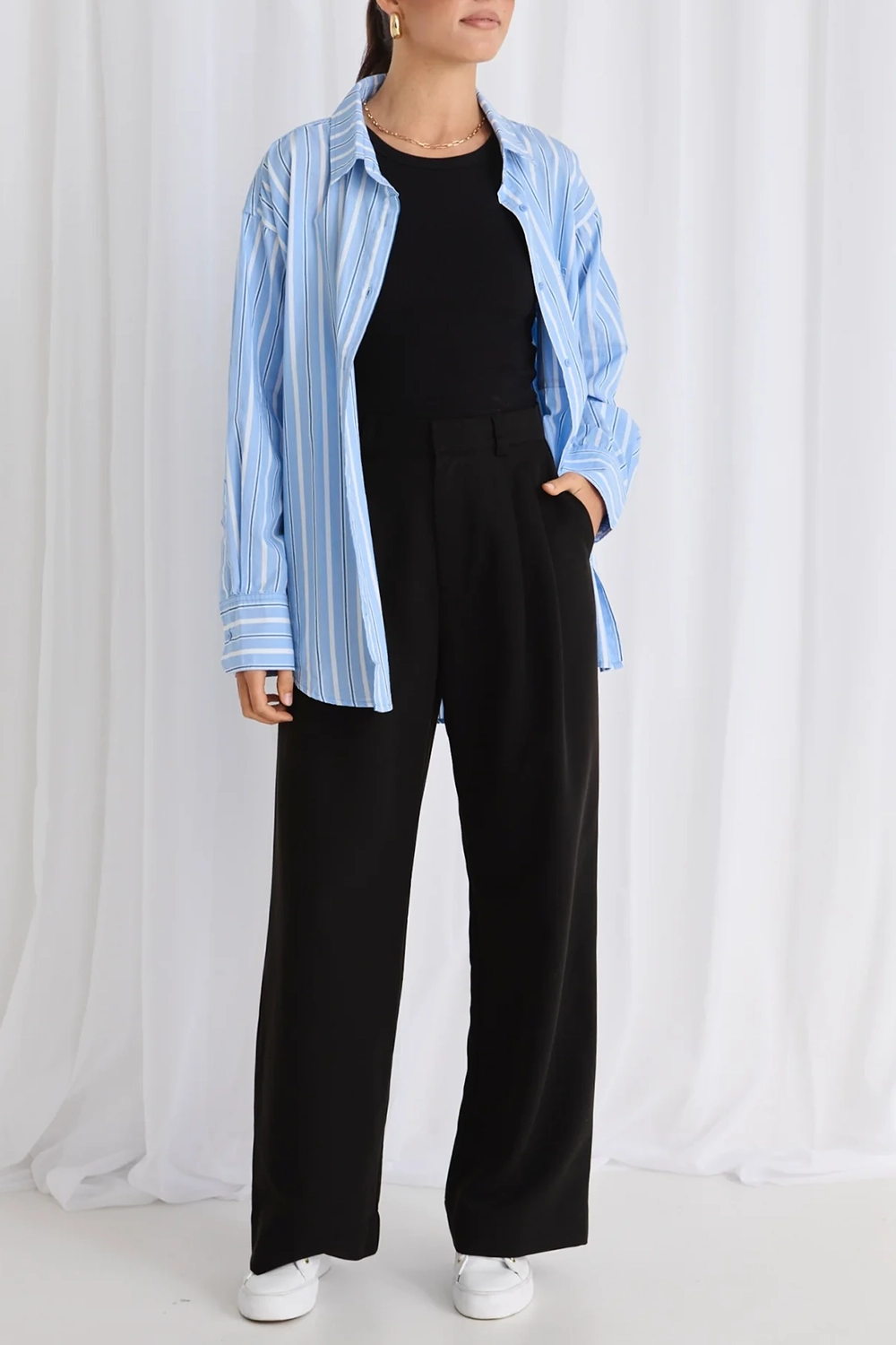 Blue Stripe Layered Long - Sleeve