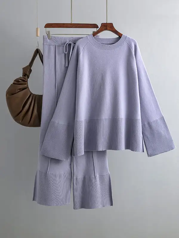 Long Sleeve Relaxed Round Neck Sweater And Pants Set