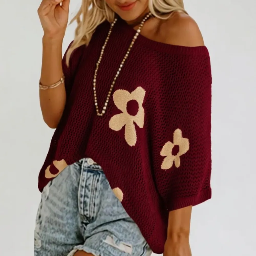 Women's Floral Short-Sleeve Crochet Top