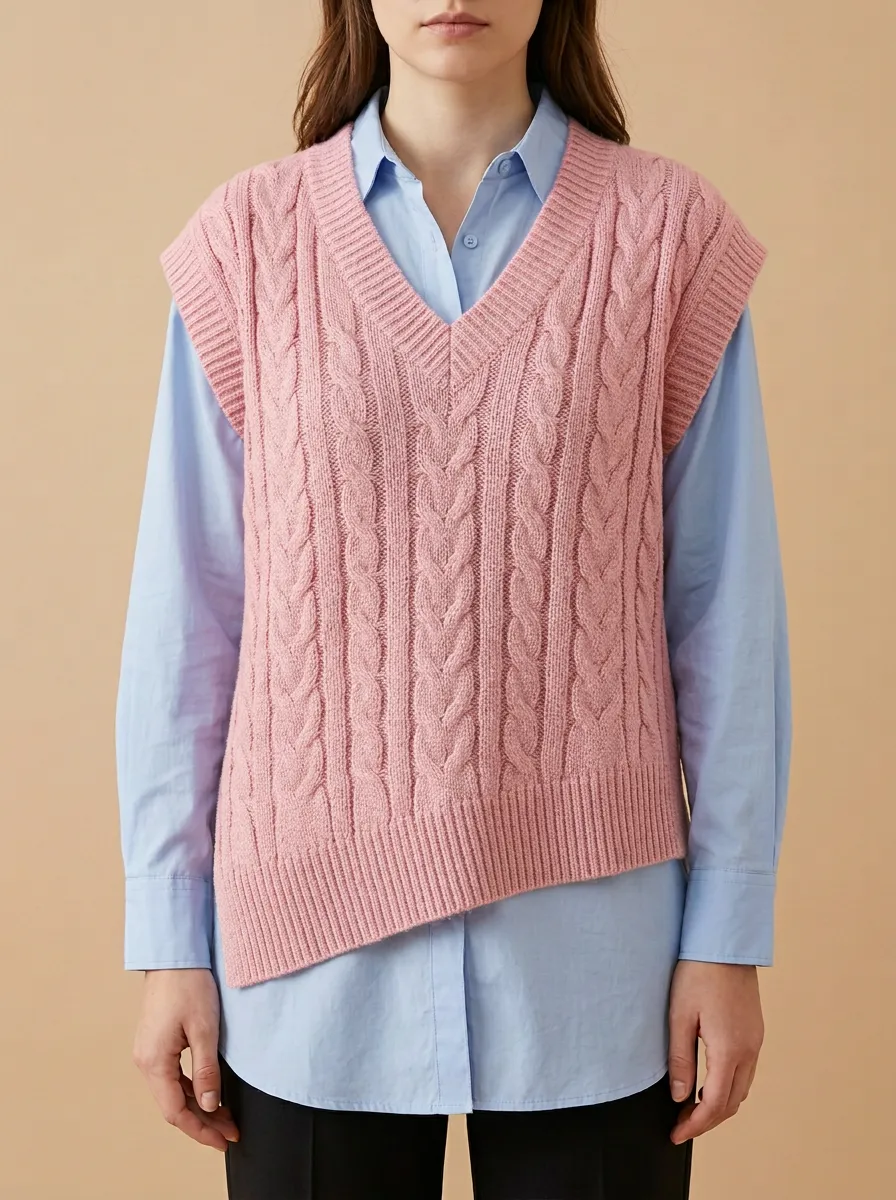 Cable Asymmetric Sweater Vest