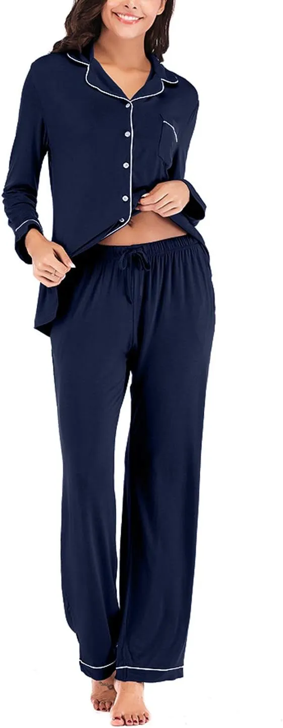 Women's Pajama Sets Long Sleeve Button Down Sleepwear Nightwear Soft Pjs Lounge Sets