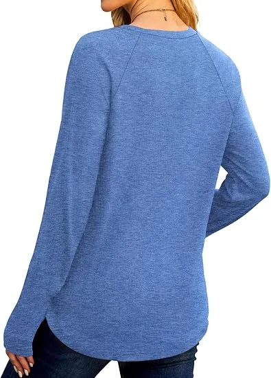 Womens Tunic Tops to Wear with Leggings Long Sleeve Thumb Hole Shirts Crew Neck Curved Hem