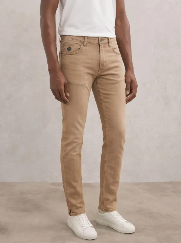 Men's Classic Flexible Embroidered Detail Stretch Denim Jeans