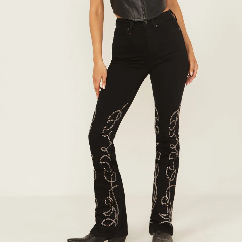 Classic High Rise Bootcut Stretch Denim Embroidered Jeans