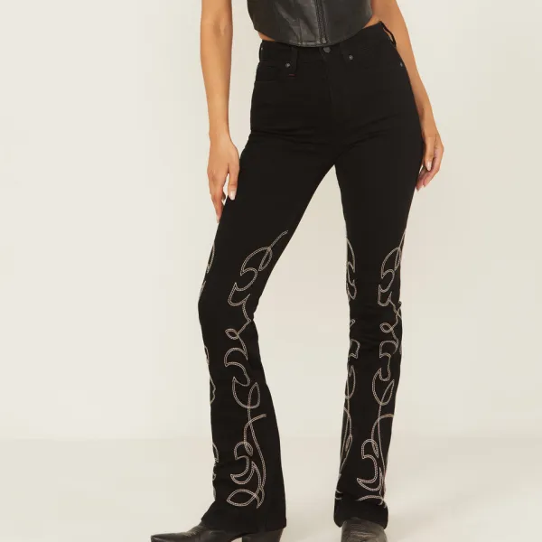 Classic High Rise Bootcut Stretch Denim Embroidered Jeans