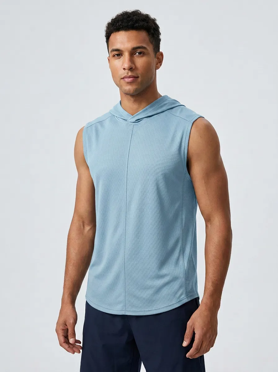 Men's Fitness Gym Workout Hooded Quick-Dry Sleeveless Tank Top
