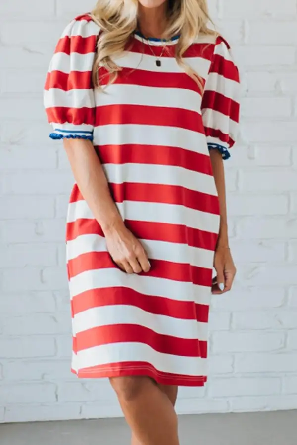 Striped Puff Sleeve Mini Dress