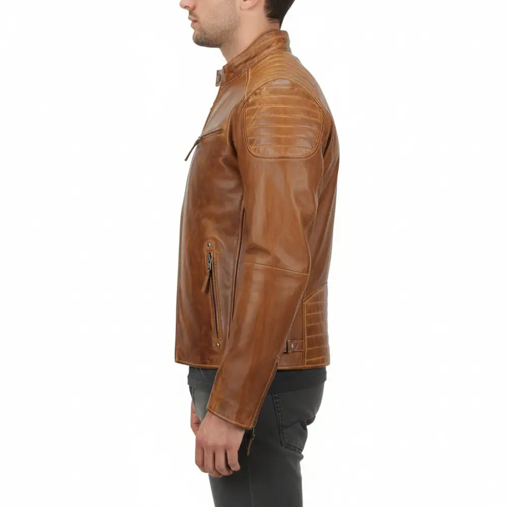 Rugged Leather Biker Motorcycle Quilted Jacket