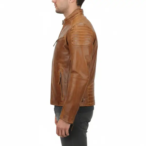 Rugged Leather Biker Motorcycle Quilted Jacket
