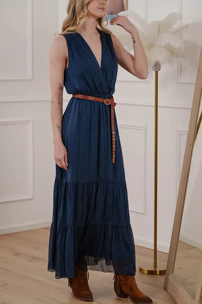 Polished Maxi V Neck Dress