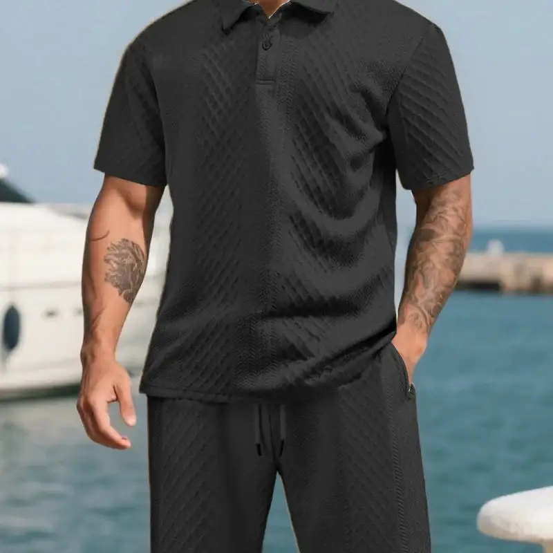 Textured Jacquard Polo And Shorts Set