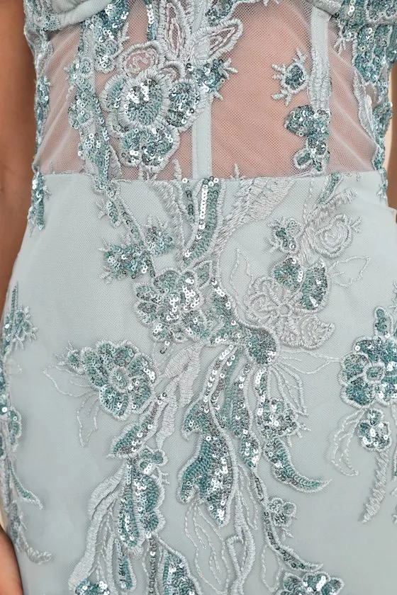 Unreal Date Navy Blue Sequin Embroidered Strapless Mini Dress