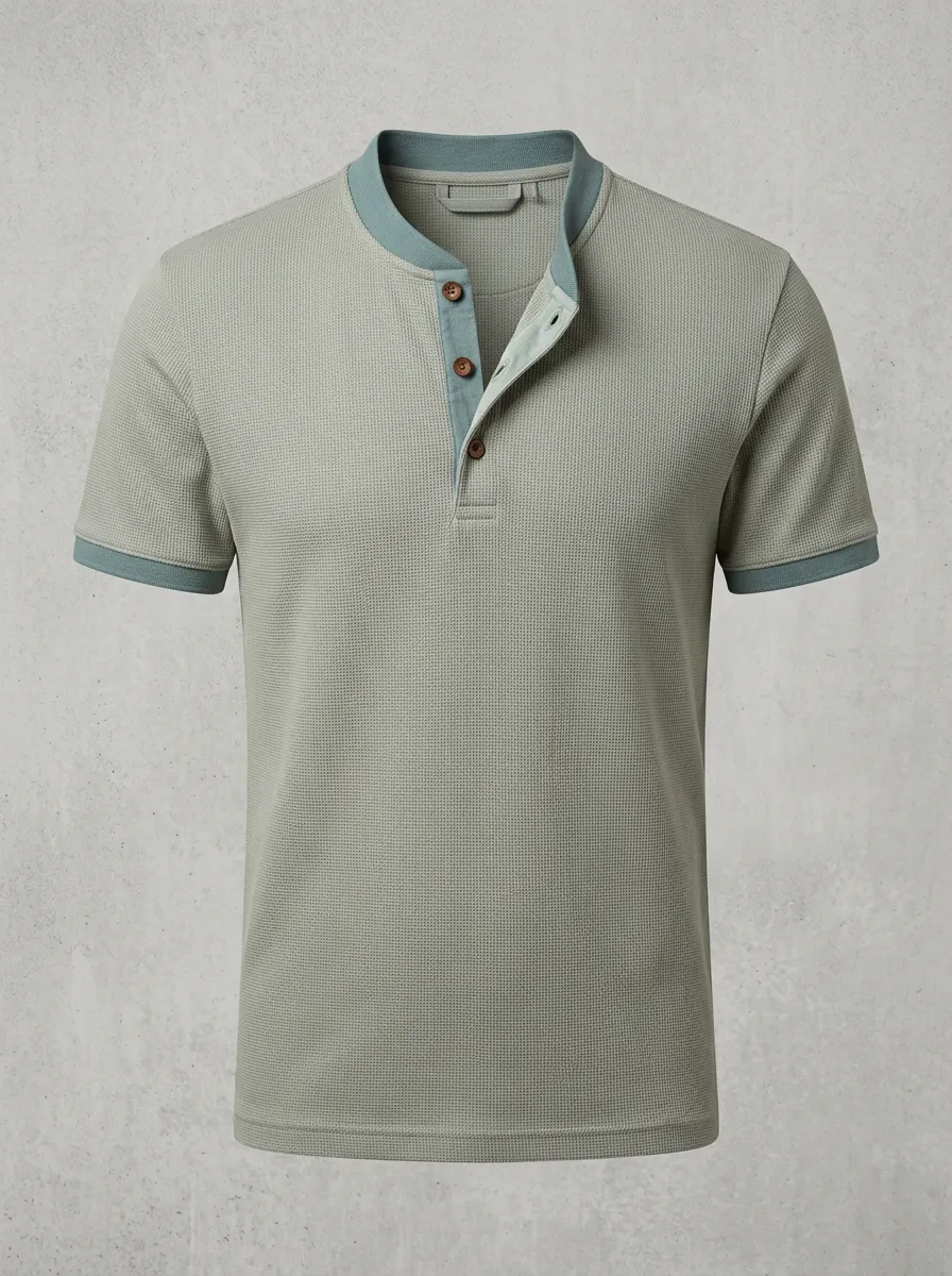 Men's Performance Inspired Waffle Knit Button Placket Henley Shirt