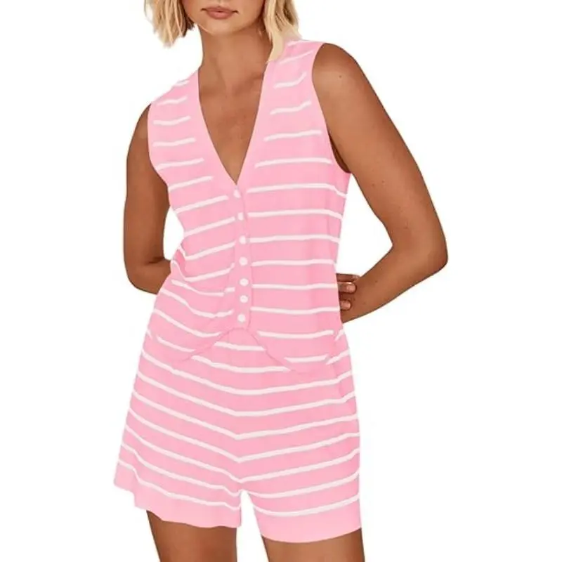 2 Piece Outfits Summer Striped Casual Lounge Sets