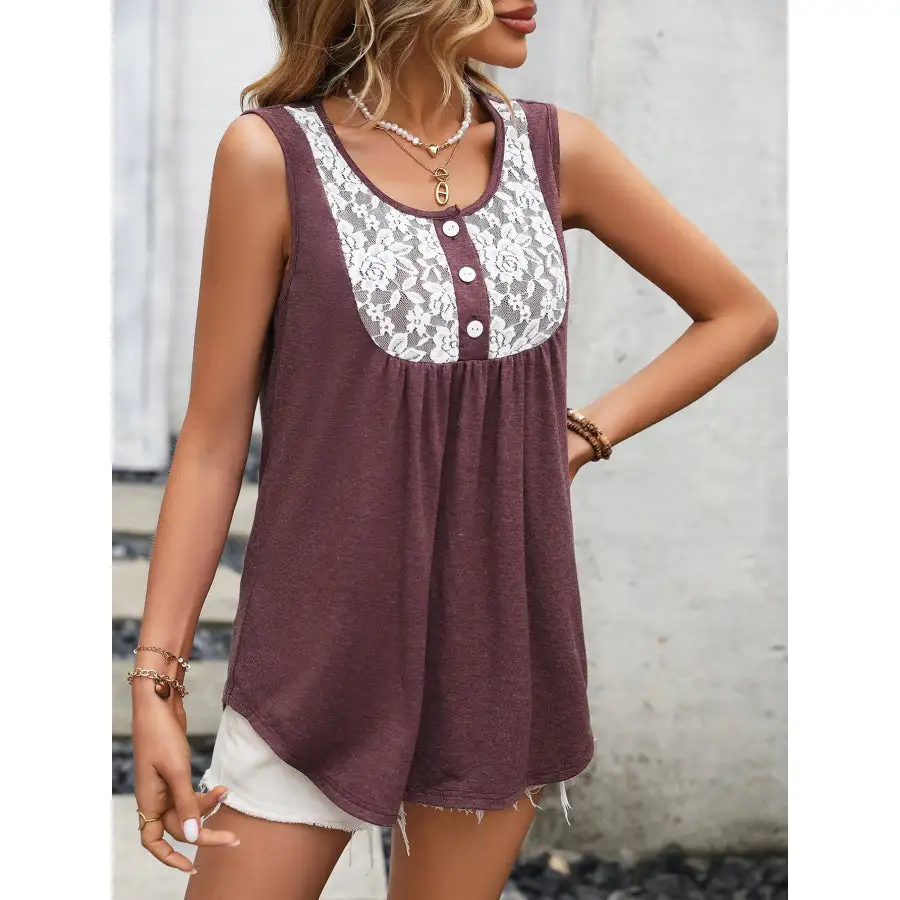 Scoop-Neck Lace-Detail Tank Top