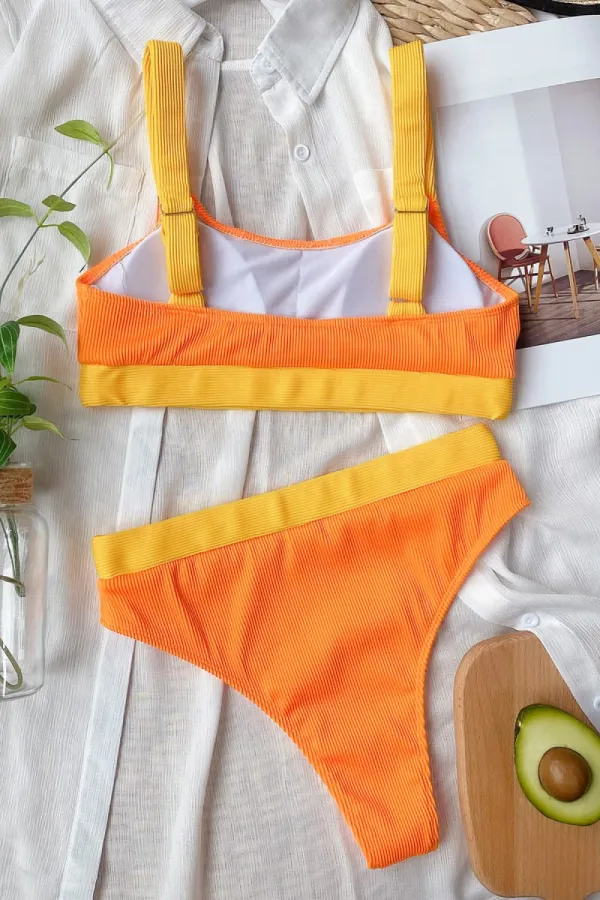 Blocked Pattern Scoop Neck Bikini Swim Set