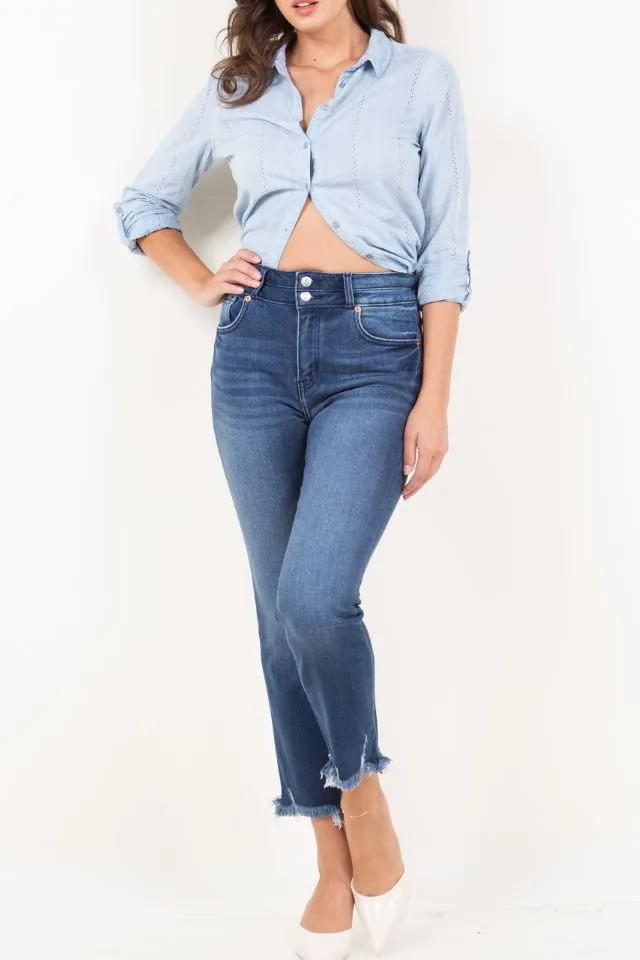 Clean Line High Rise Straight Leg Cropped Denim Jeans