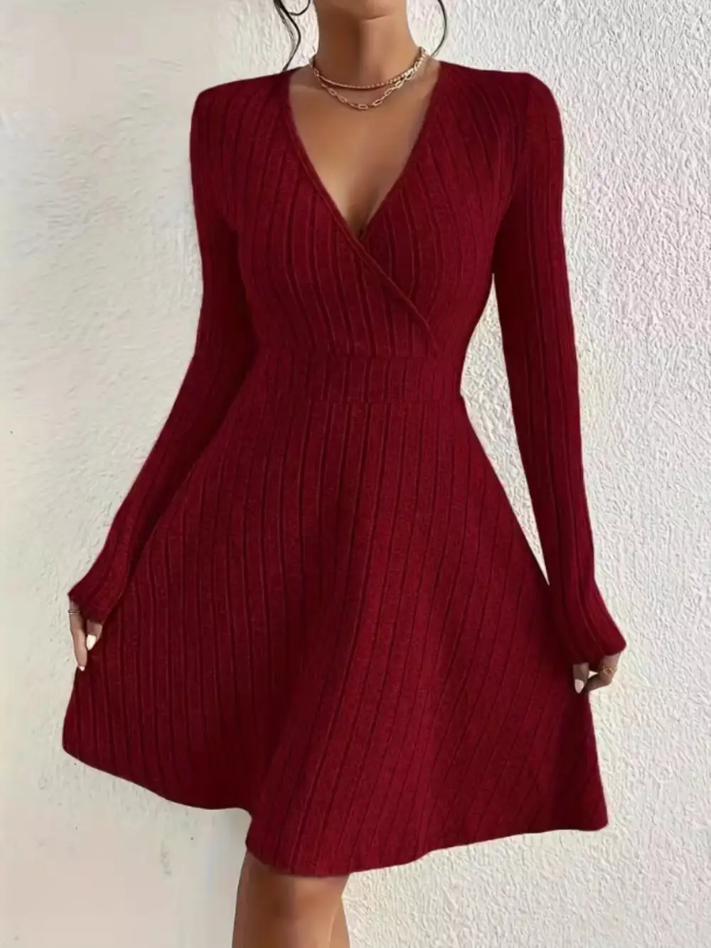 Ribbed Knit Wrap Mini Dress