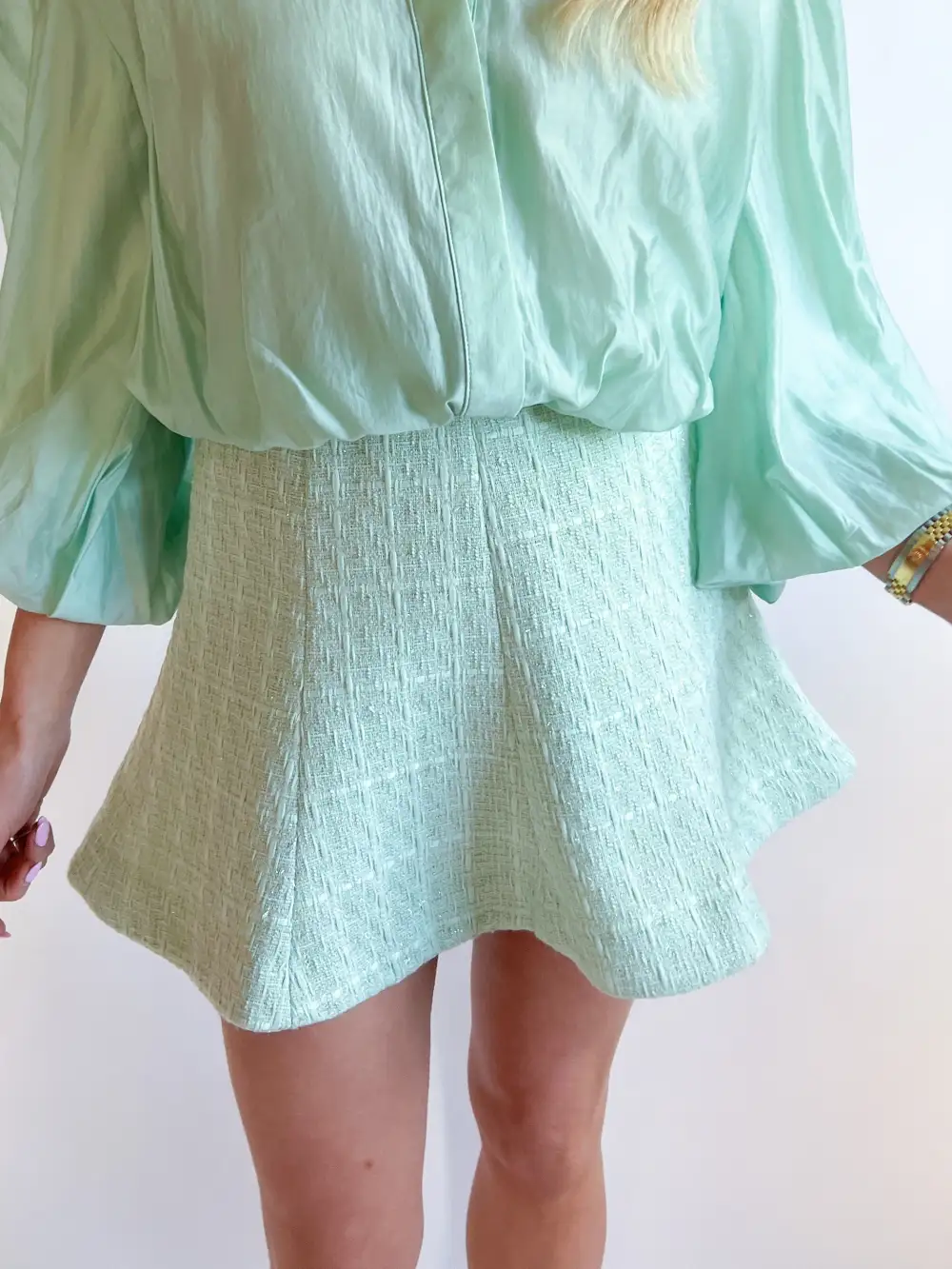 Textured Mini Skirt Button Detail