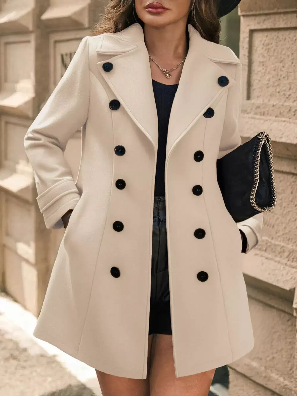 Everyday Double-breasted Wool Blend Overcoat Jacket