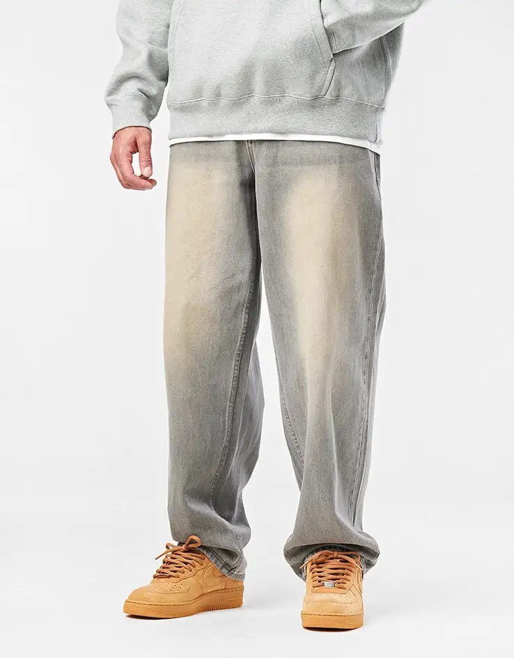 Men's Sandblasted Baggy Stretch Denim Jeans