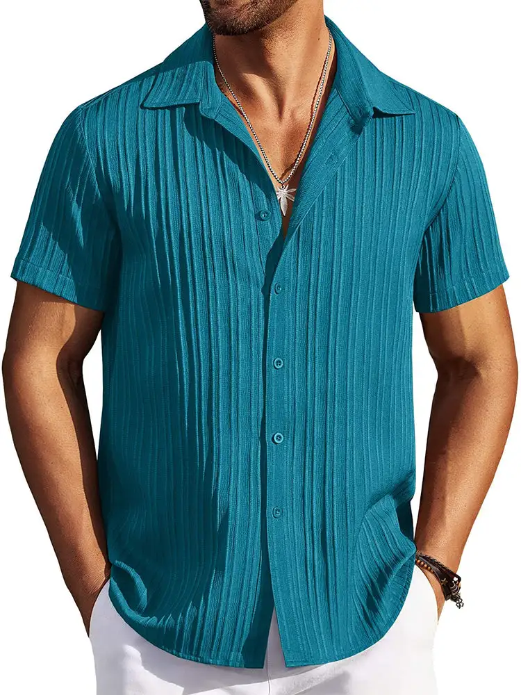Casual Textured Summer Short Sleeve Beach Shirt