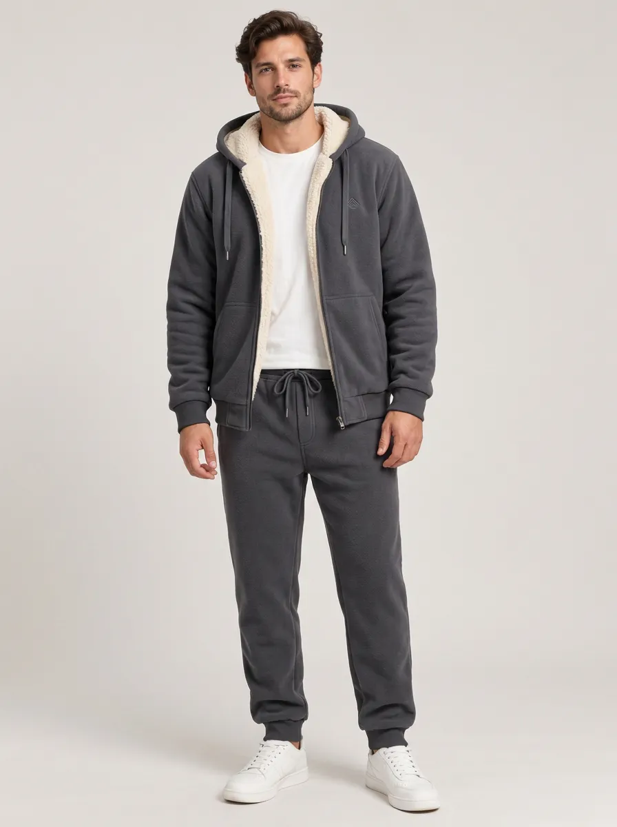Active Comfort Fleece Lined Thermal Hooded Men's Fleece Lounge Set