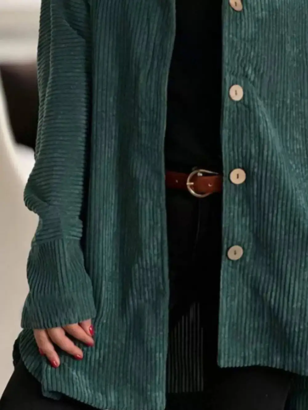 Full Size Corduroy Button Up Hooded Jacket Plus Size