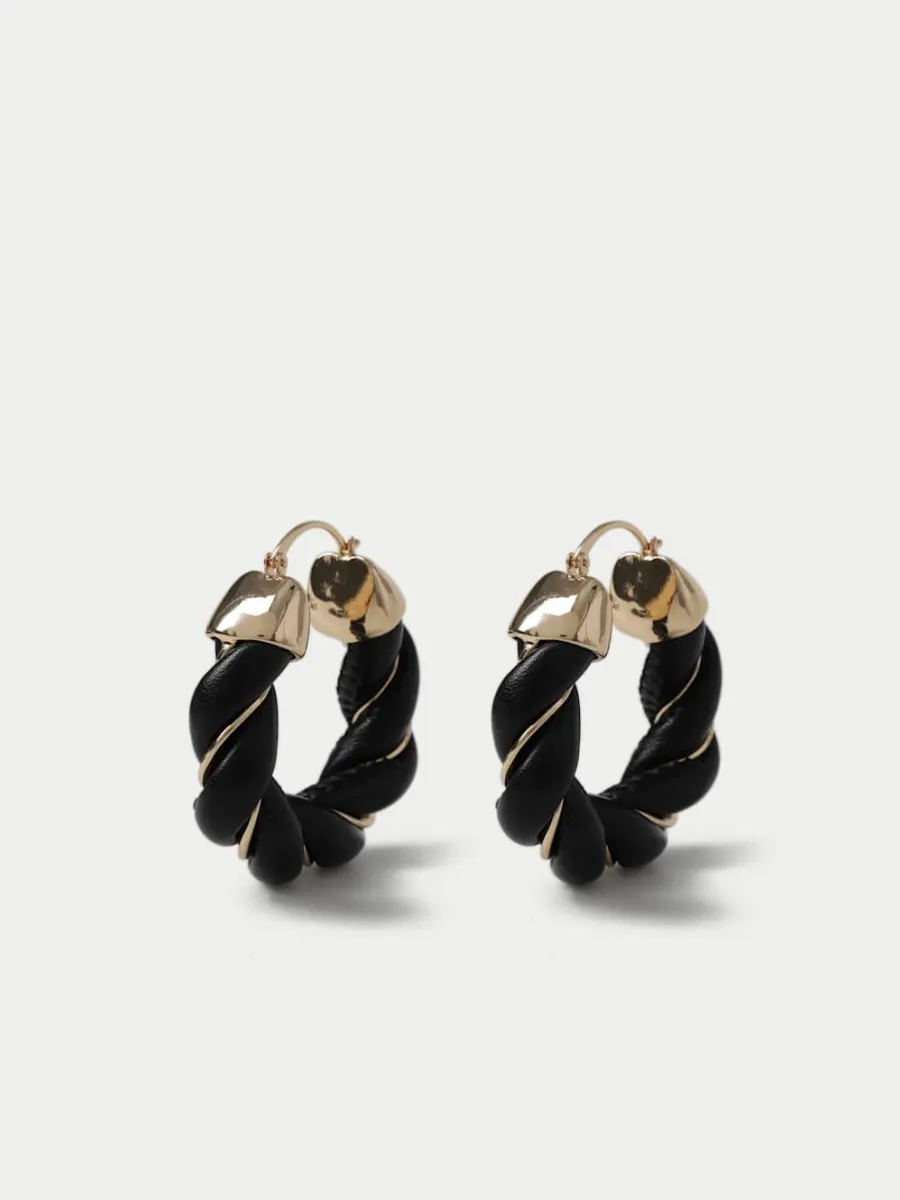 Leather Twist Hoop Earrings