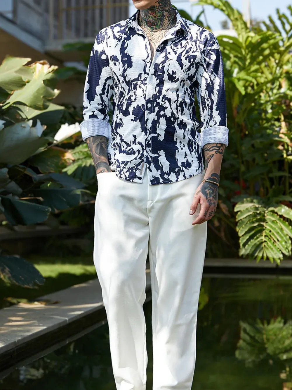 Abstract Print Long Sleeve Button Up Shirt