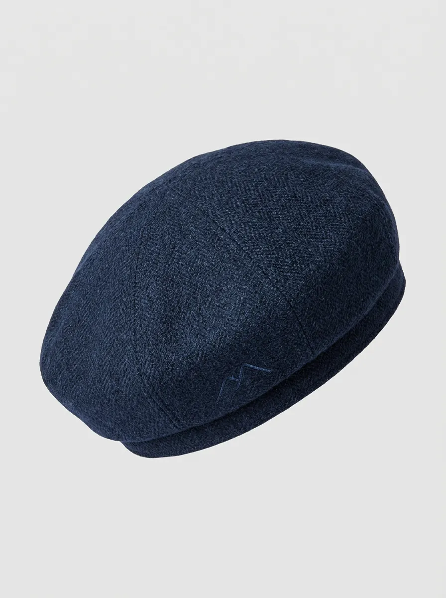 Herringbone Beret with Mountain Embroidery