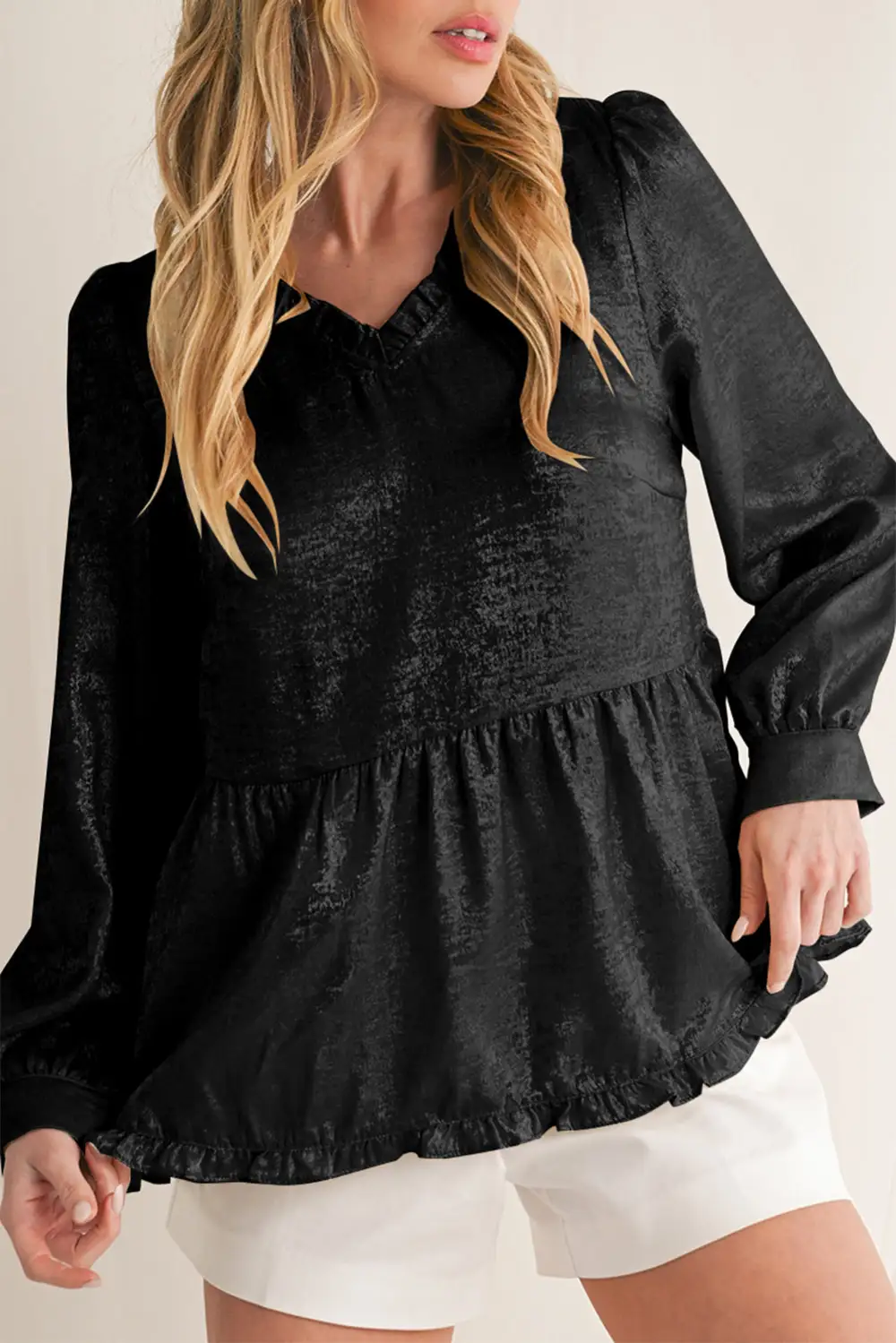 Layered Velvet Frilled Puff Sleeve Blouse