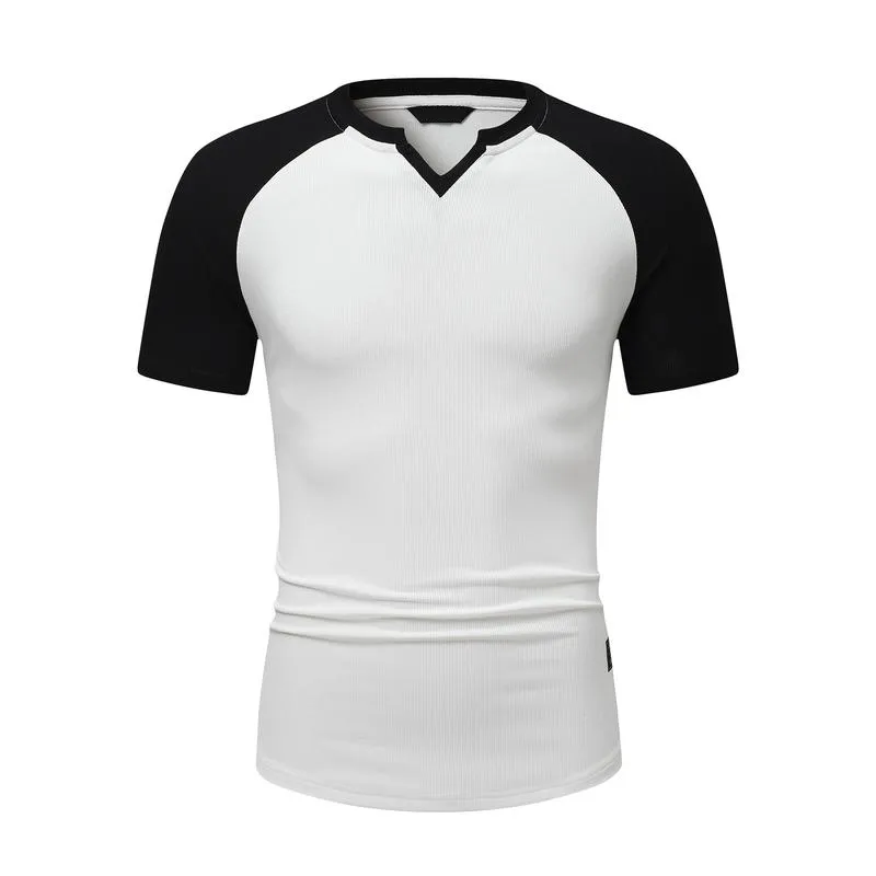 Mens Muscle Slim T Shirt V-Neck Henley