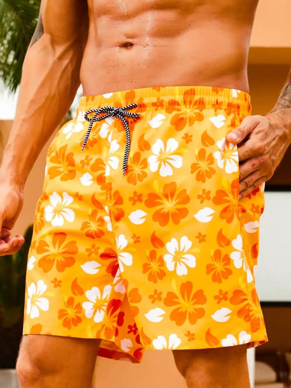 Men's Flower Patterned Swim Trunks