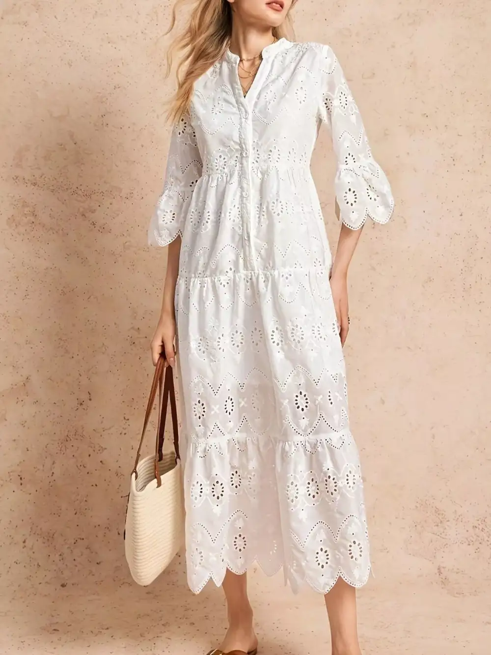 Eyelet Tiered Midi Dress