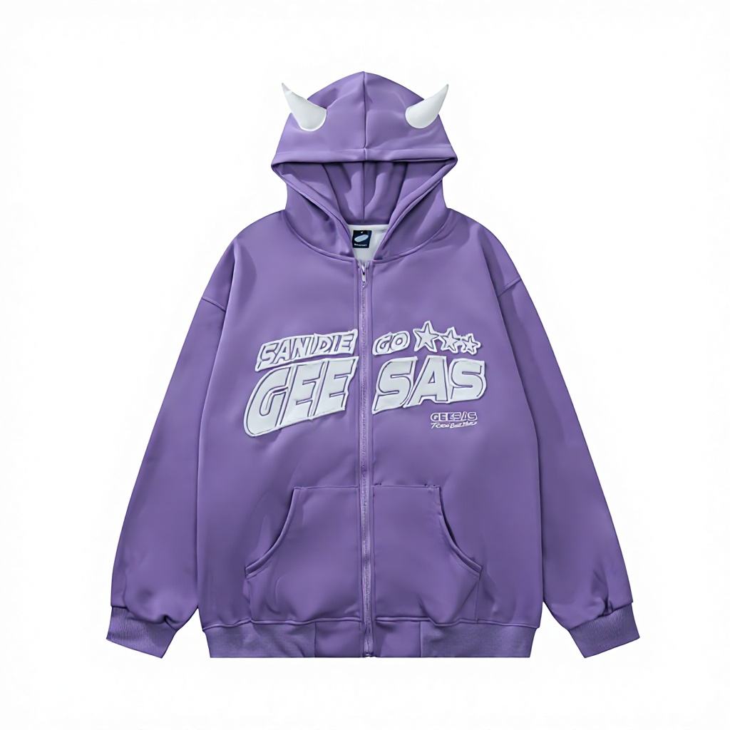 Retro Devil Patch Hooded Cardigan