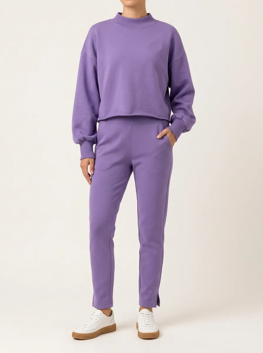 Purple Relaxed Lounge Set Featuring Mountain Motif Embroidery