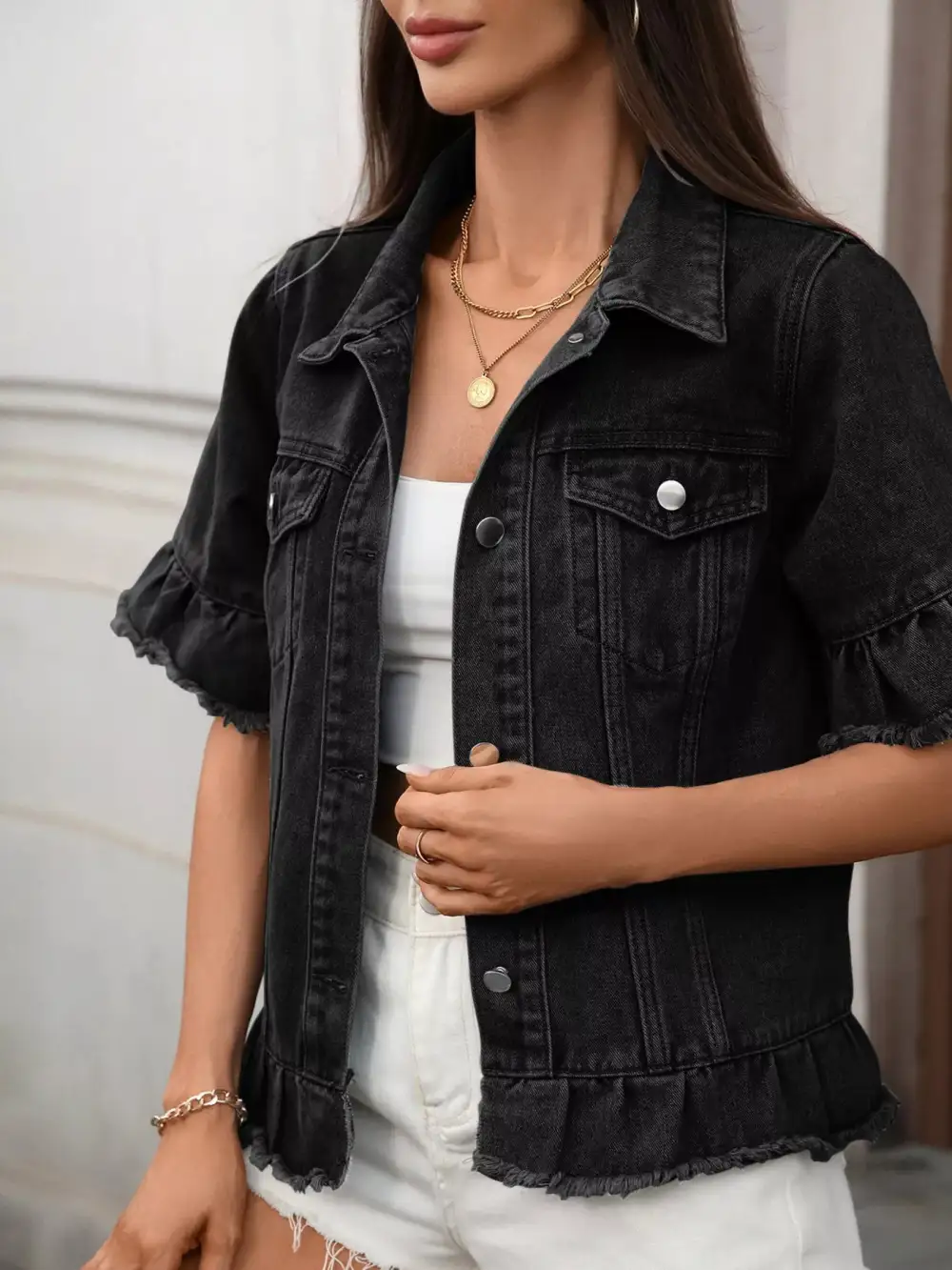 Raw Hem Button Up Jacket