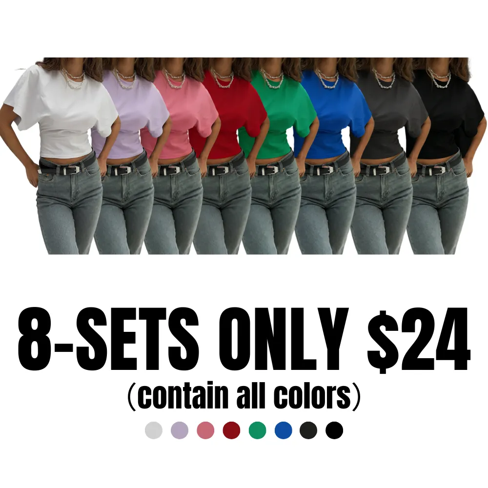Women's Solid Color Crop Tee, Casual Half Sleeve Round Neck T-shirt