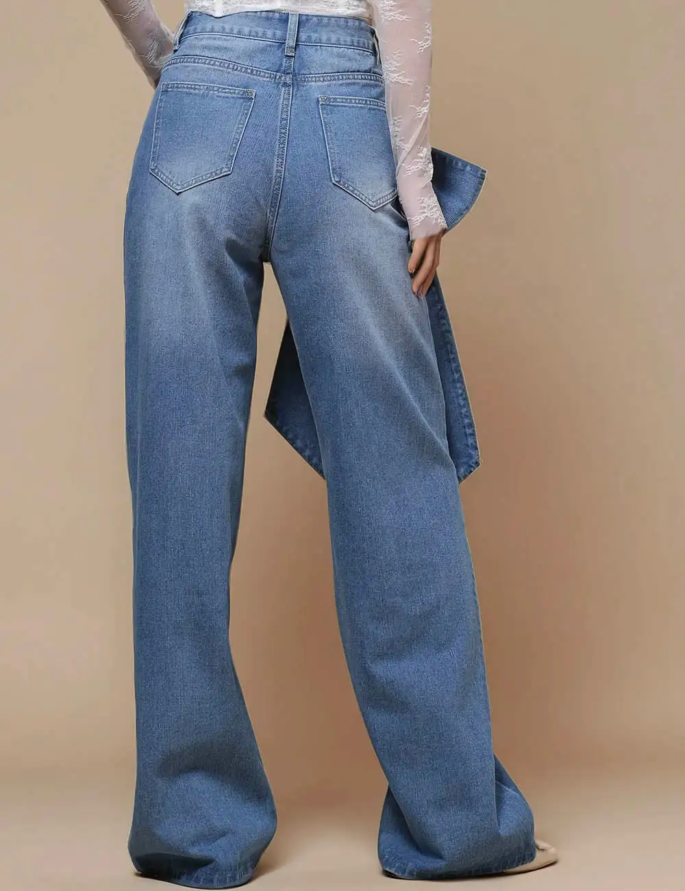 Straight Leg Denim Pants Bowknot Jeans
