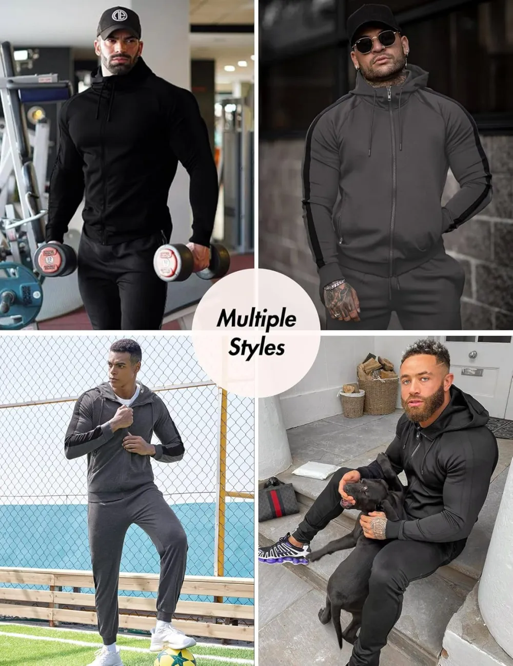 Mens with Zipper Pockets Full Zip Hoodie Sweatsuit