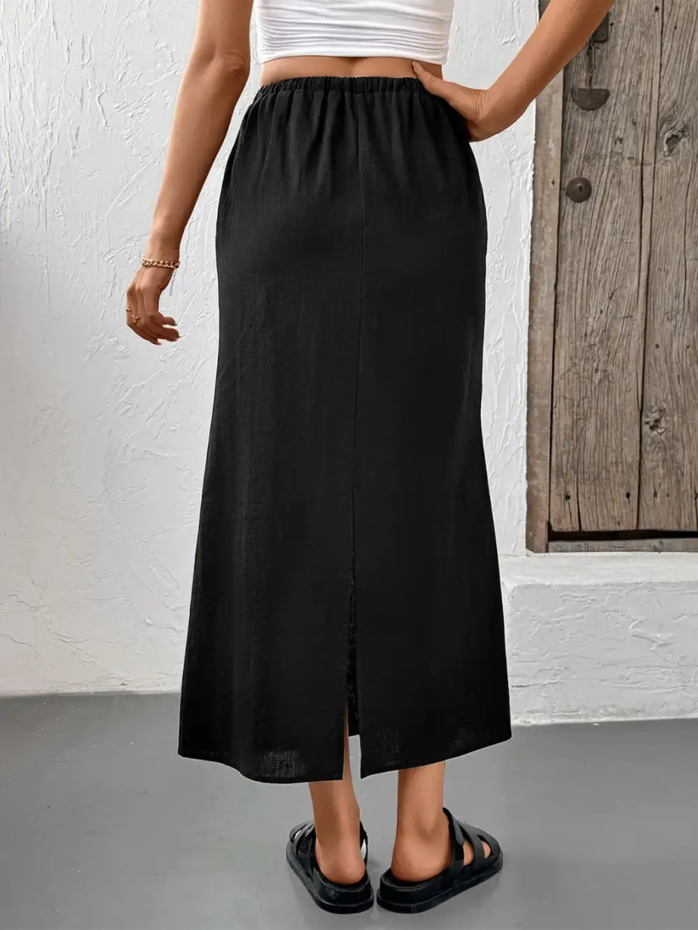 Chic Cotton Blend Drawstring Detail Skirt