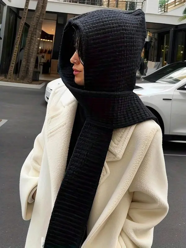 Fashionable Three-In-One Knit Beanie Fitted Scarf Shawl Set