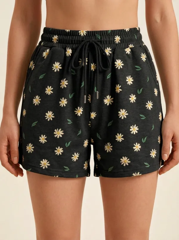 Women's High-Rise Daisy Drawstring Lounge Shorts