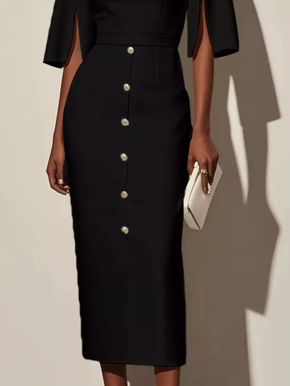 Polished Detail Slit Midi Dress