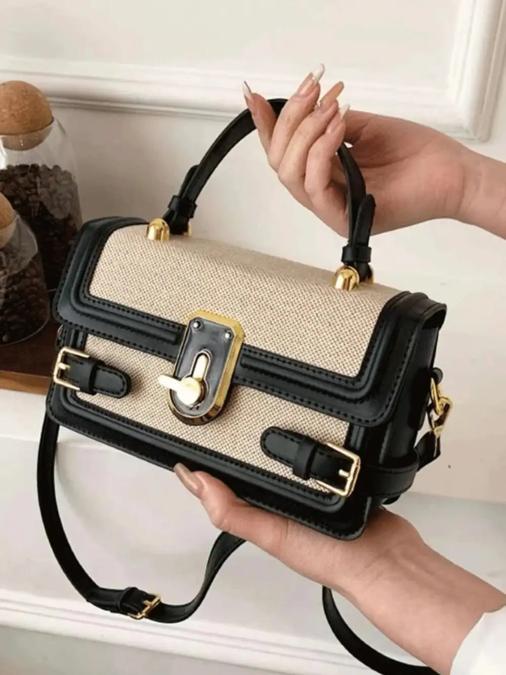 Minimalist Casual Square Bag Buckle Decor