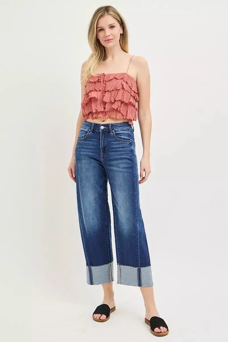Barrel Leg Cuffed Denim Jeans
