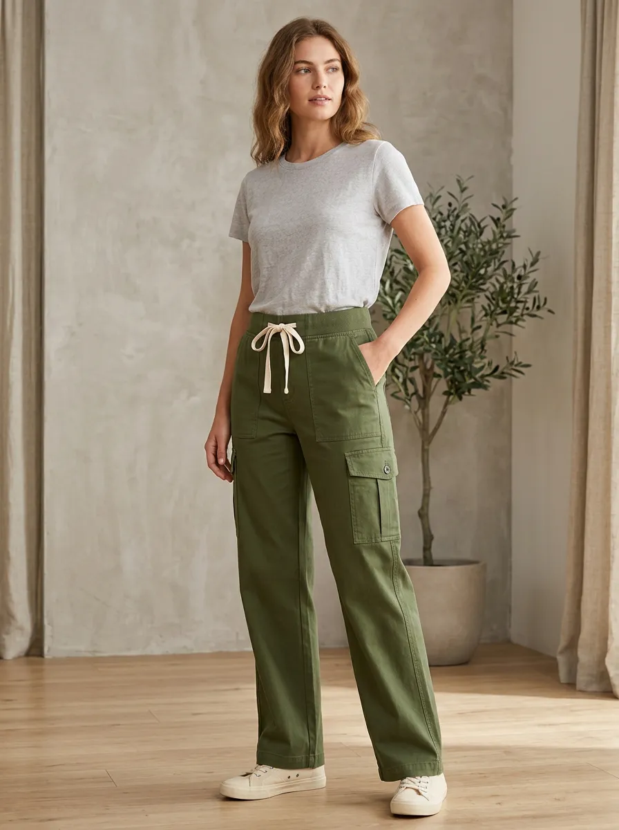 Women's Coastal Inspired Cargo Pocket Cargo Cargo Work Pants