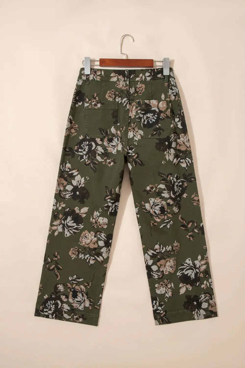 Raw Hem Patch Pocket Floral Print Jeans