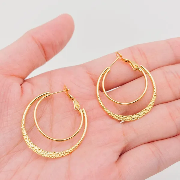 Stainless Steel Double Loop Design Plated Hoop Earrings
